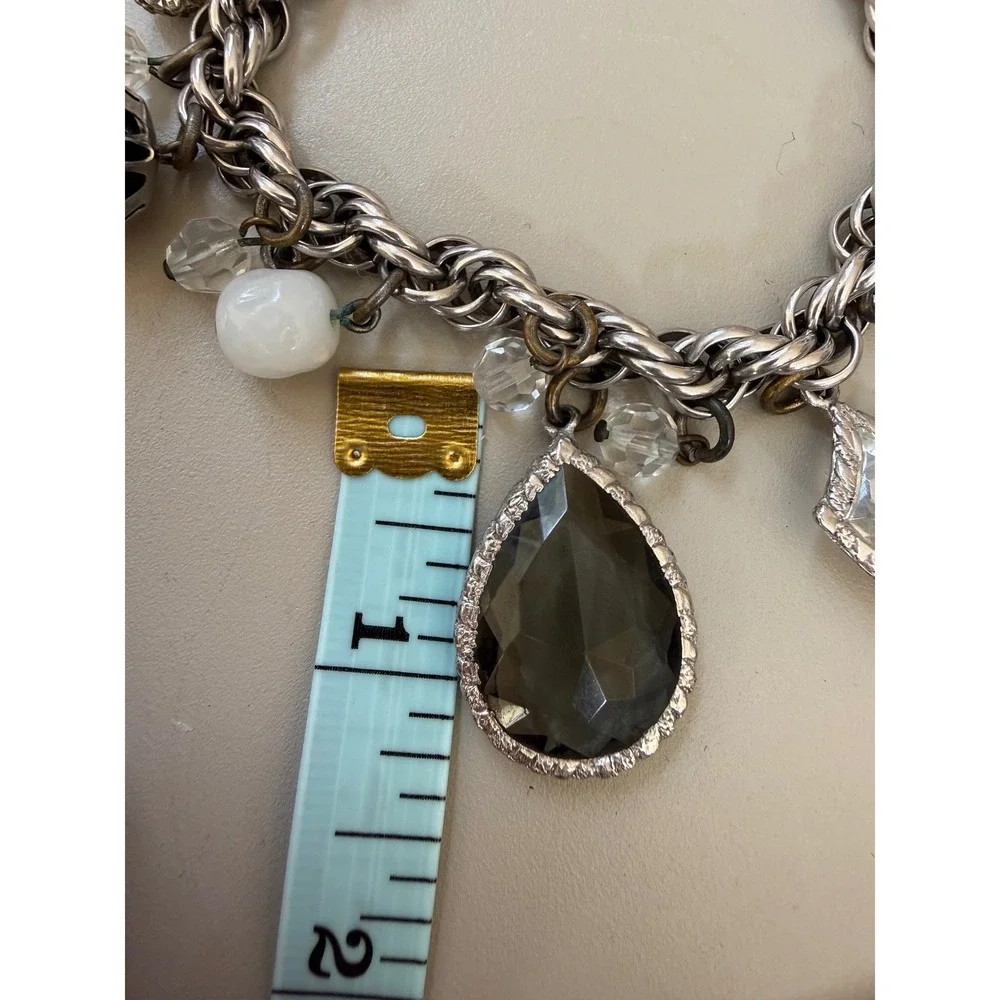 Vtg Accessocraft NYC Runway Gothic Statement Charm Bracelet Smoky Crystal Lucite